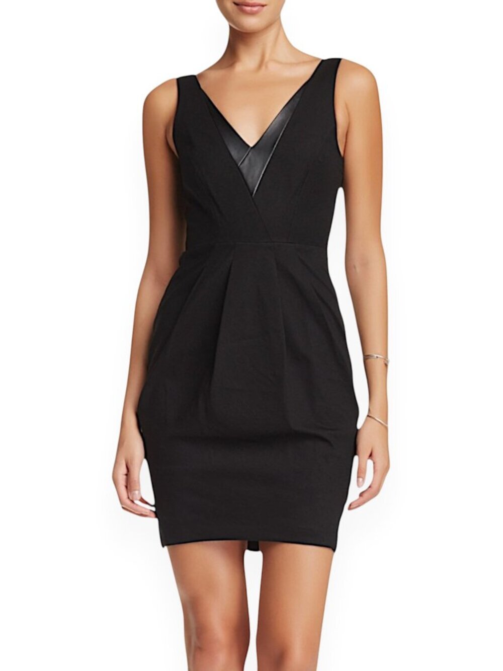 Rebecca Minkoff Eli Black Leather Trim Fitted Sheath Pencil Dress NWT New 4